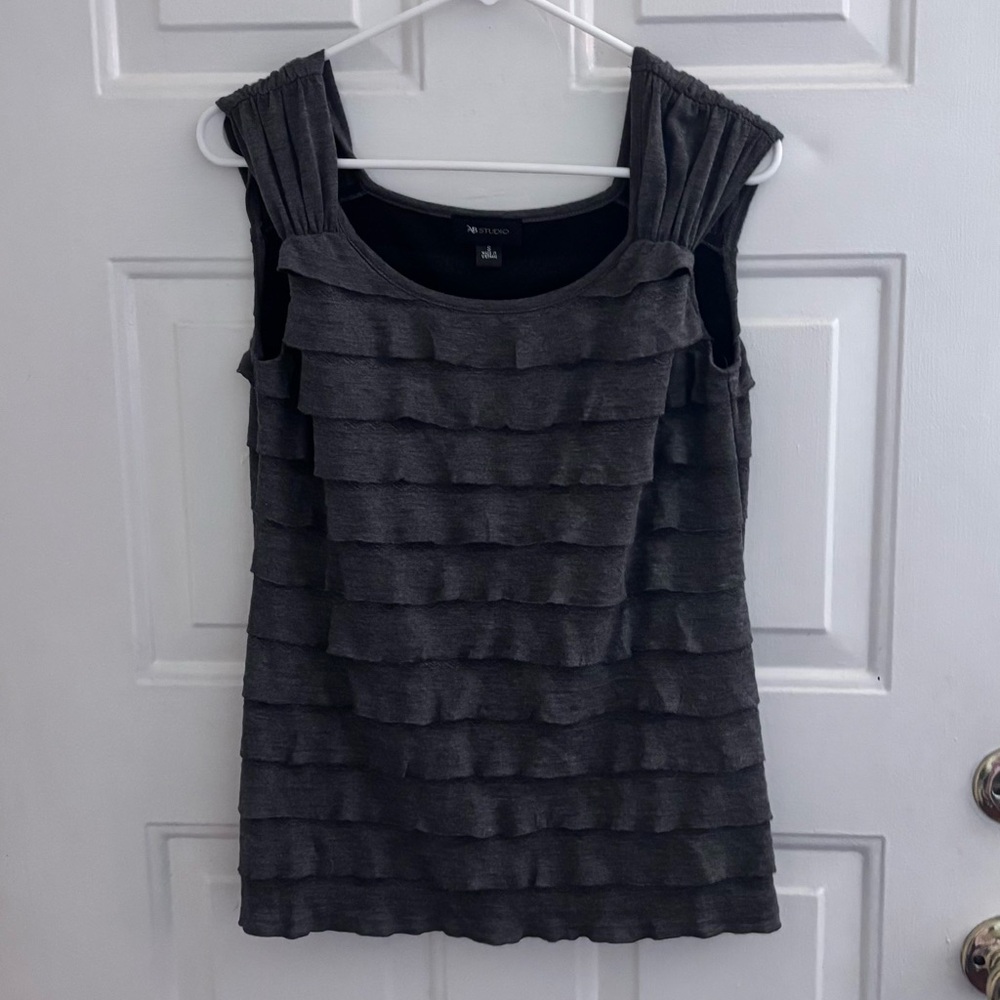 AB Studio Charcoal Layered Ruffle Tank